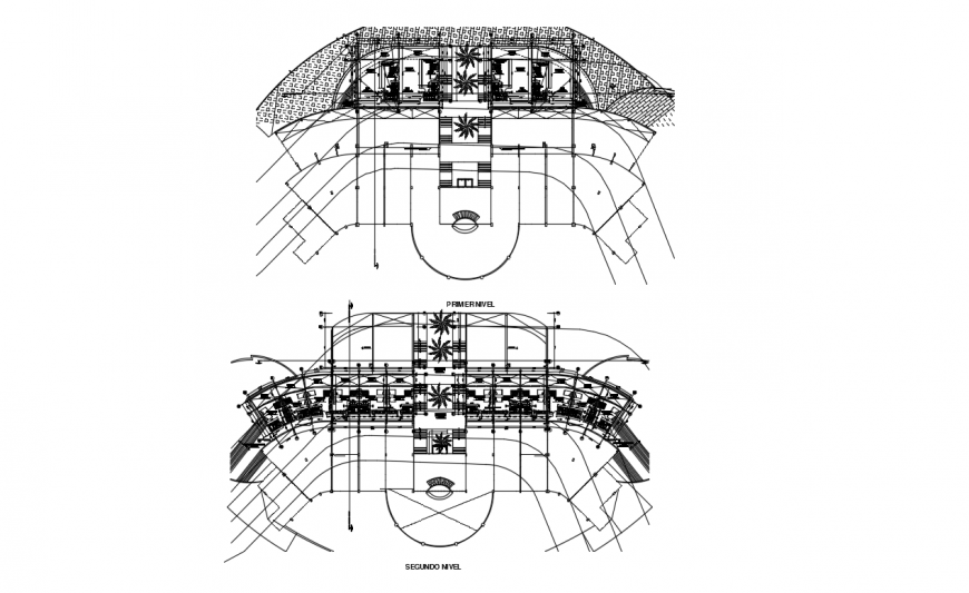 Hotel building first and second floor plan distribution cad drawing details dwg file