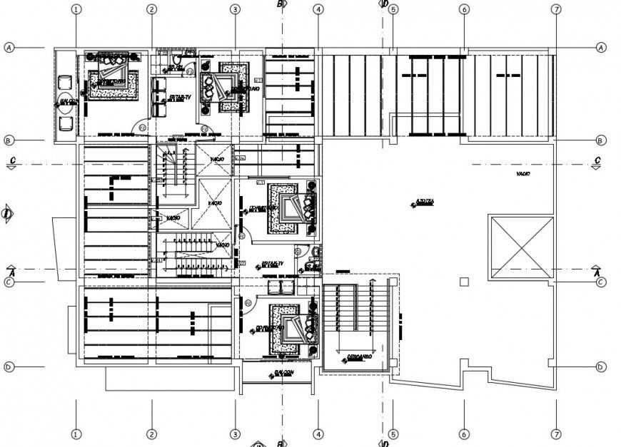 Hotel building floor plan drawings 2d view details in autocad file