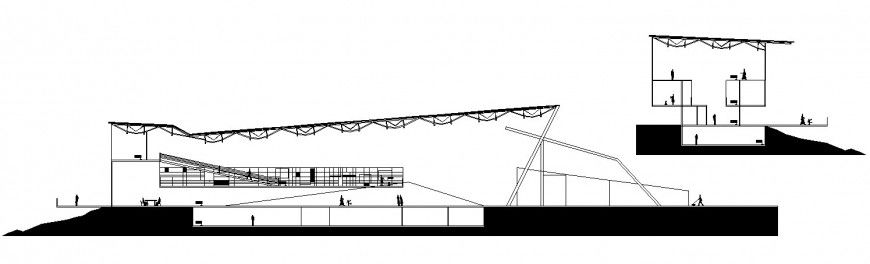 Hotel building main and cut section cad drawing details dwg file