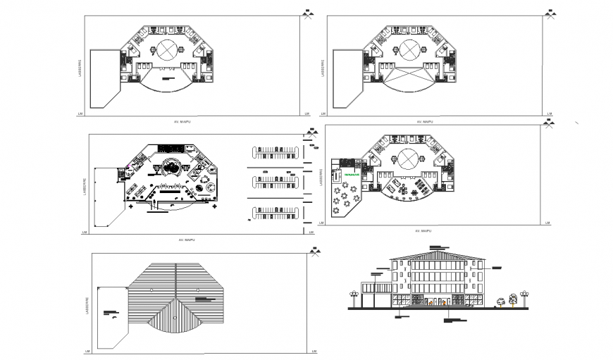 Hotel building main elevation and floor plan cad drawing details dwg file