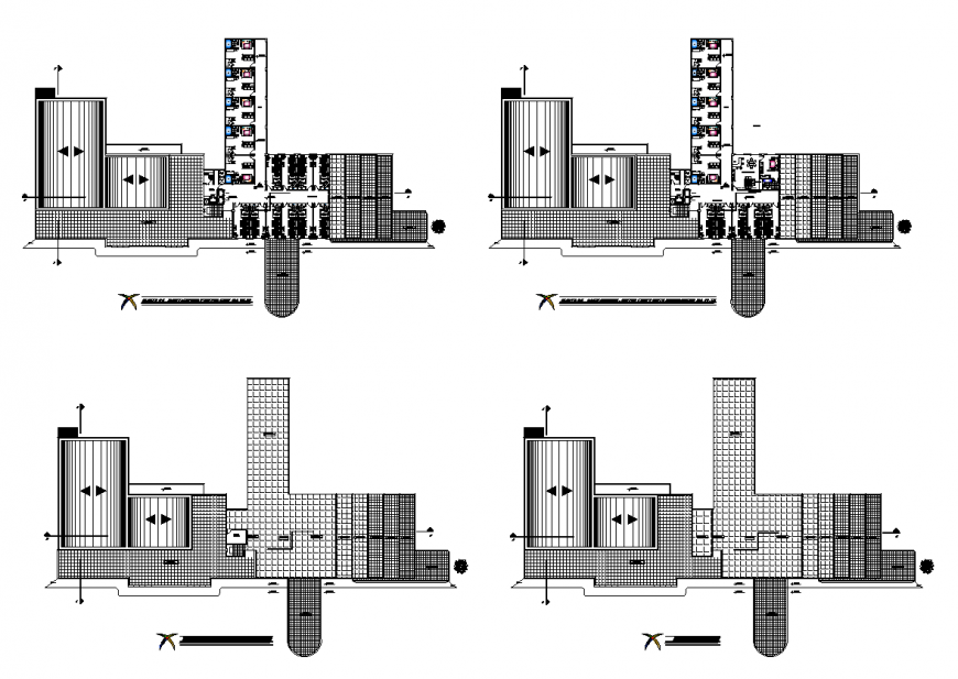 Hotel building plan layout 2d view autocad file