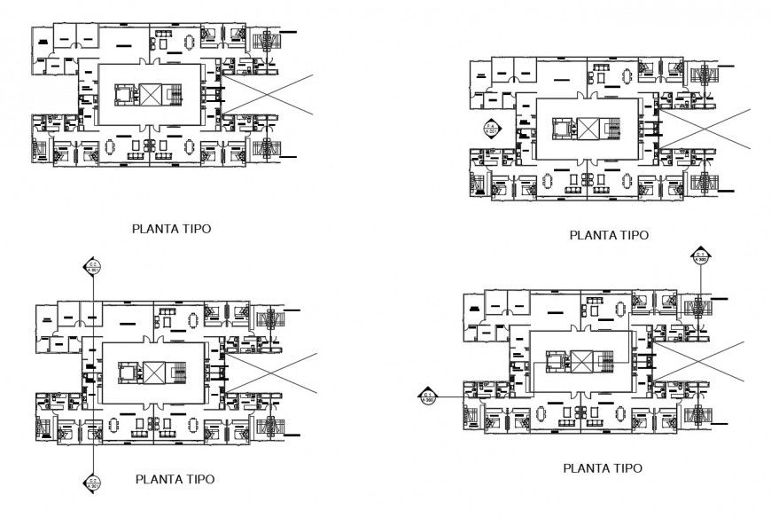Hotel building plan with furniture units detail 2d view autocad file