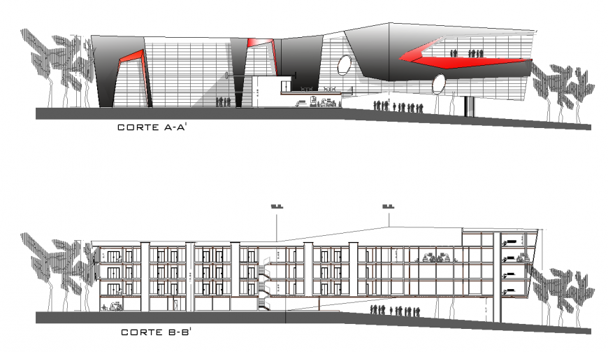 Hotel building section layout autocad file
