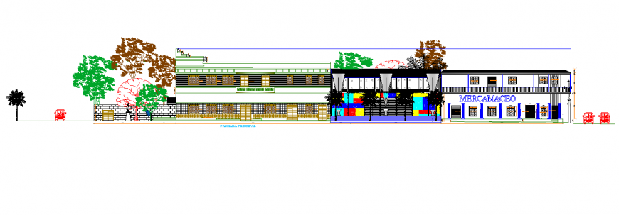 Hotel building structure detail elevation 2d view layout dwg file
