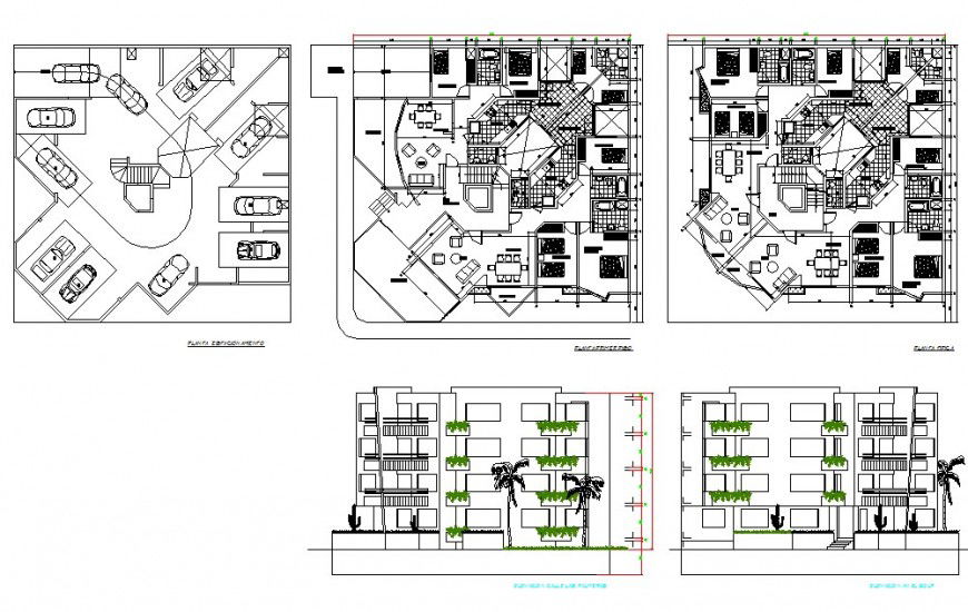 Hotel building structure plan and elevation 2d view CAD structural block autocad file