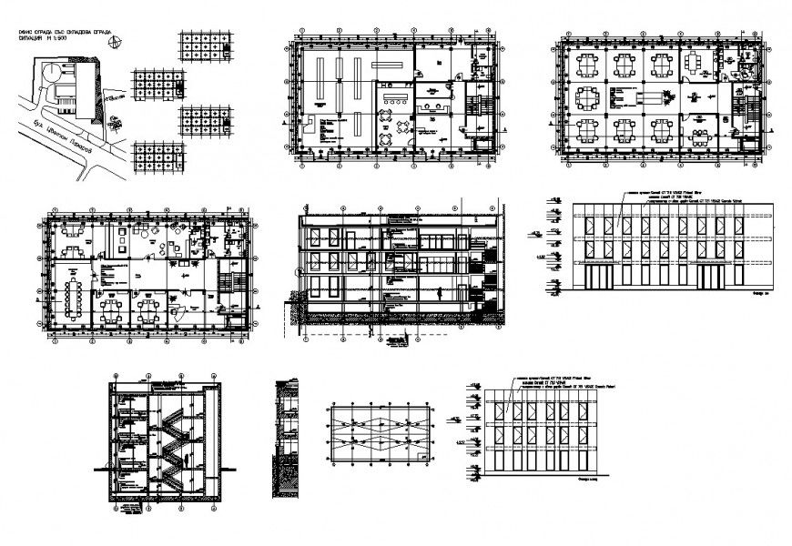 Hotel building structure plan and sectional detail 2d view CAD block layout dwg file