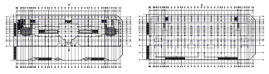 Hotel building two floors framing plan structure details dwg file