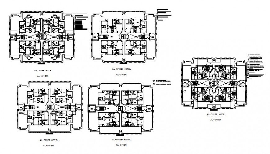 Hotel building unit working plan drawing in autocad