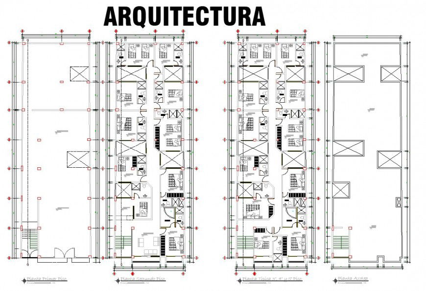 Hotel construction plan in dwg AutoCAD file.