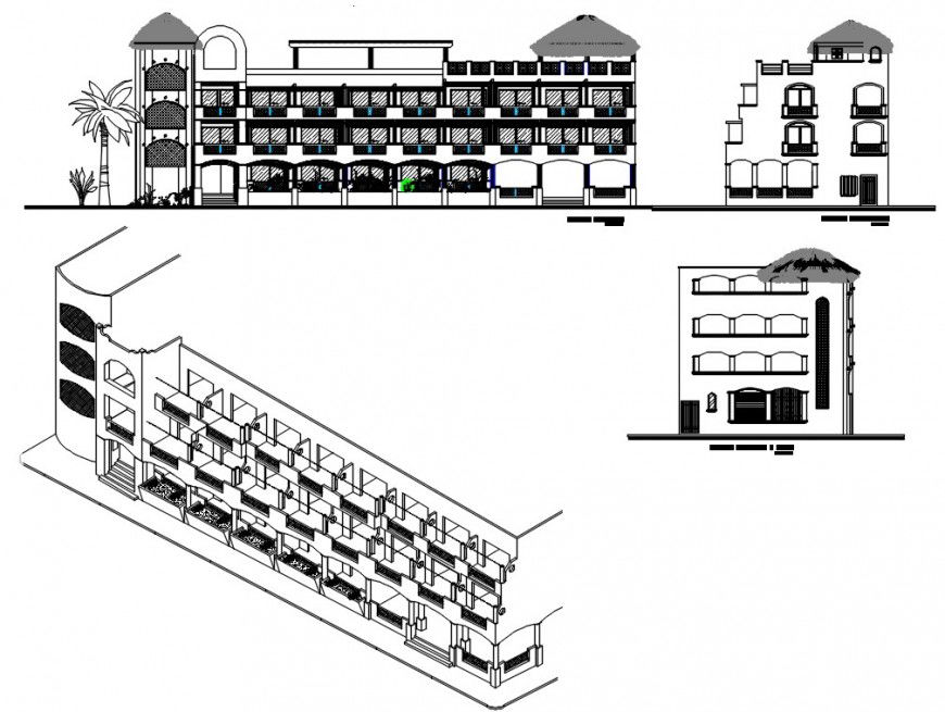 hotel elevation and section plan cad file