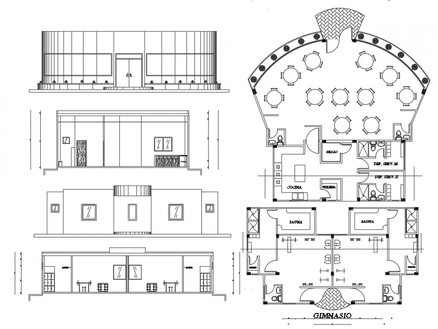 Hotel elevation and top view hotel interior detail dwg file