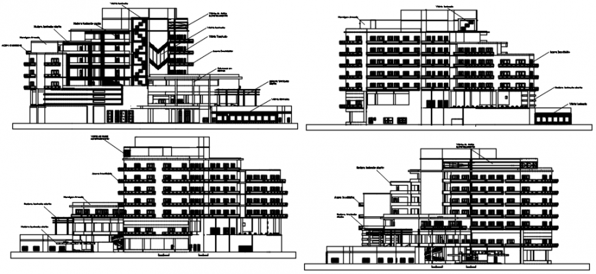 Hotel elevation in different axis in AutoCAD file