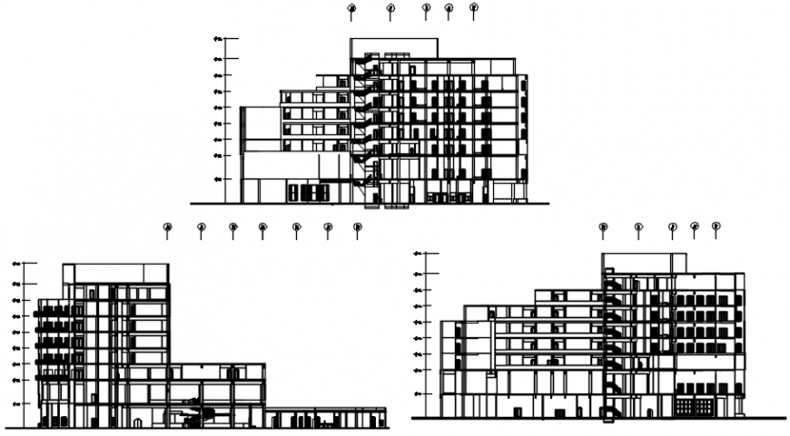 Hotel elevation in many view of AutoCAD file