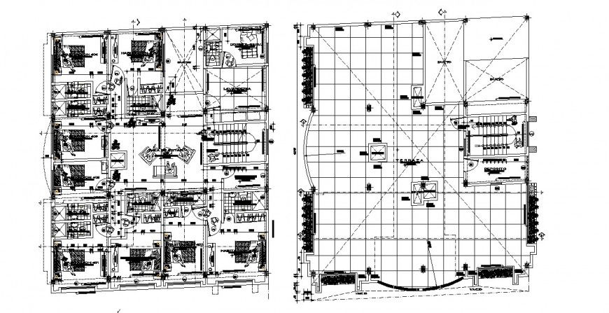 Hotel floor distribution and framing plan structure cad drawing details dwg file