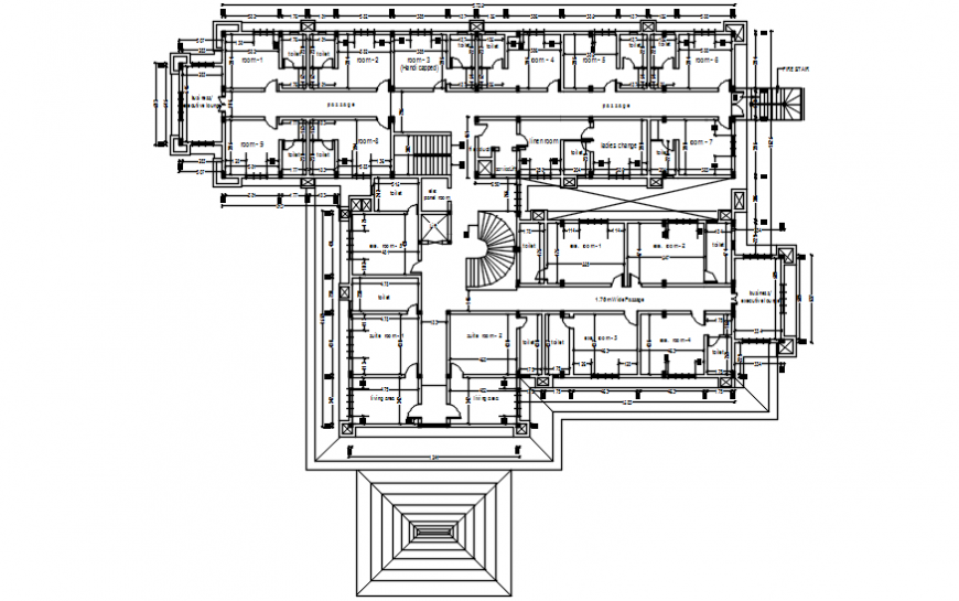 Hotel floor distribution plan with furniture cad drawing details dwg file