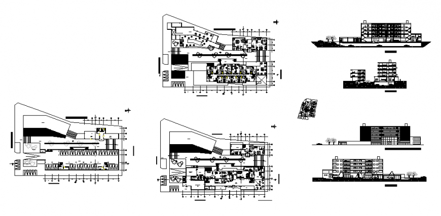 Hotel floor plan and section drawing in dwg file.