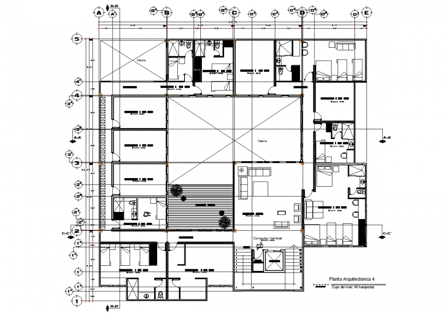 Hotel fourth floor layout plan detail drawing in dwg AutoCAD file.