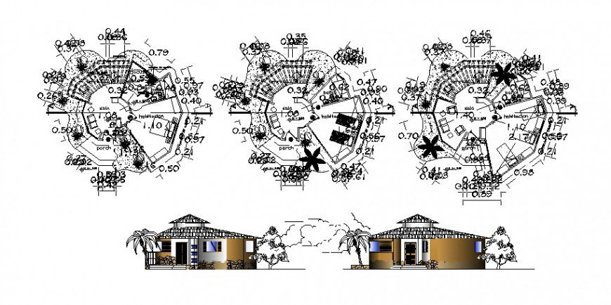 Hotel in resort area plan and elevation in AutoCAD file