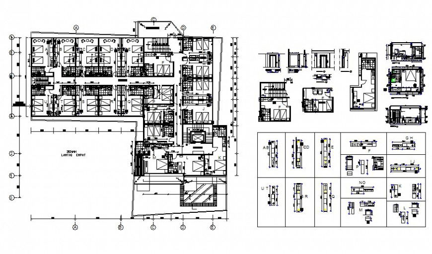 Hotel layout plan detail drawing in AutoCAD file.