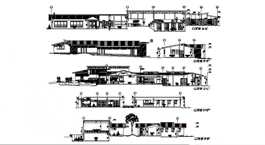 Hotel mountain tourist different sectional view in auto cad