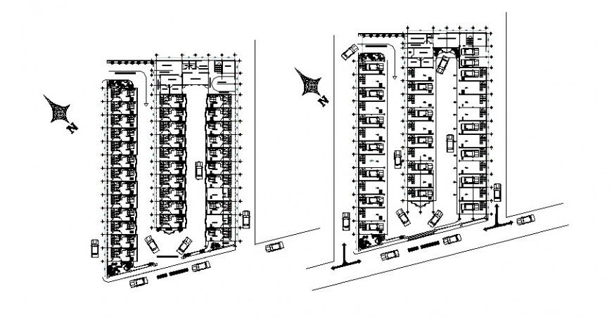 Hotel parking area and bedroom floor plan in auto cad