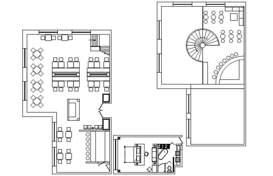 Hotel plan with bedroom view in AutoCAD file