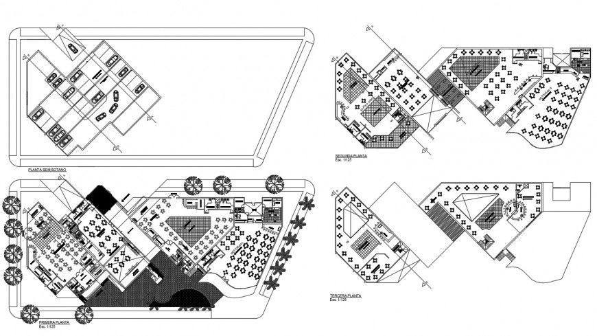 Hotel plan with parking area in auto cad file