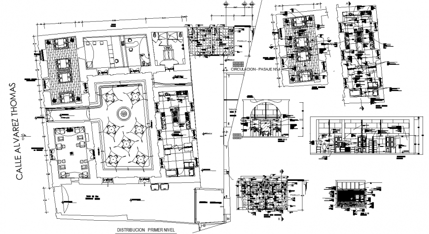 Hotel plan with presentation drawing and detail working drawing in dwg file.