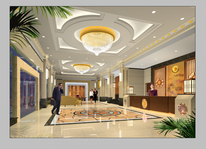 Hotel reception detail elevation 3d model layout PSD file