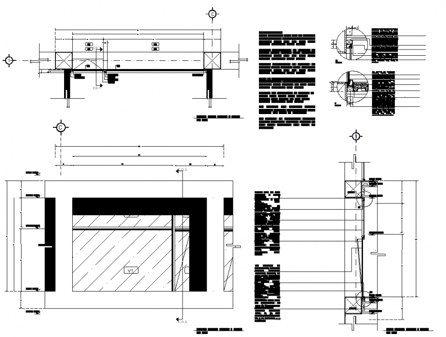 Hotel room facade cutting plan and section autocad file