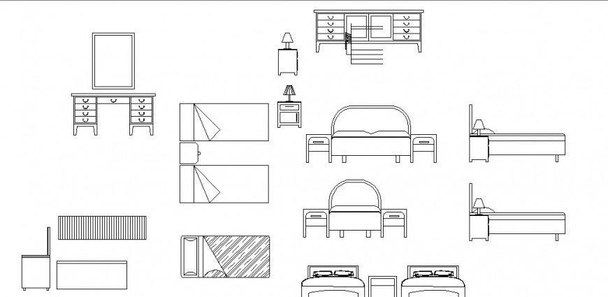 Hotel room furniture 2d elevation blocks cad drawing details dwg file