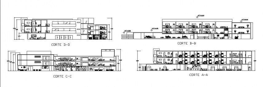 Hotel sectional elevation detail drawing in dwg AutoCAD file.