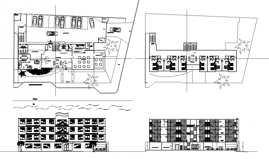 Hotel site plan and elevation drawing in dwg file.