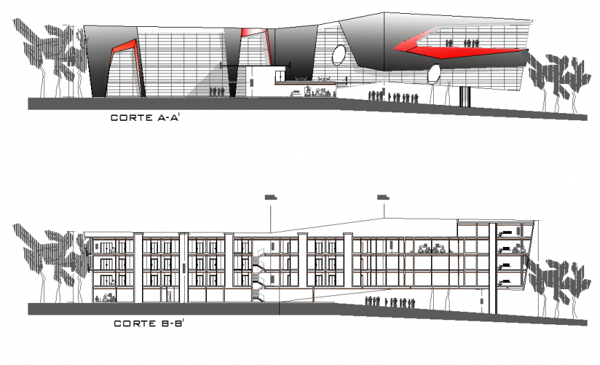 Hotel structure detail elevation and section layout autocad file