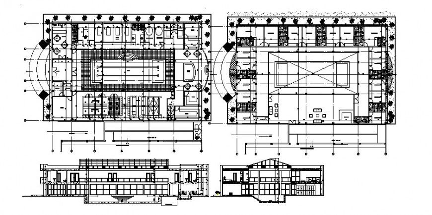 Hotel with relaxation center section and floor plan cad drawing details dwg file