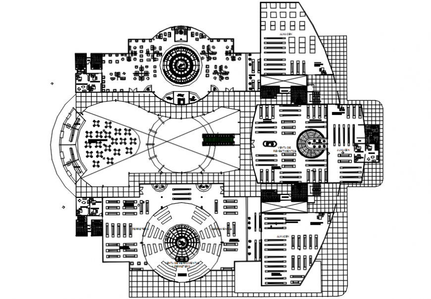 Hotel with shopping center distribution plan drawing details dwg file
