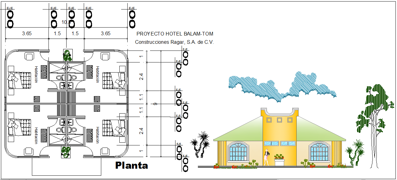 house elevation and plan deign drawing dwg