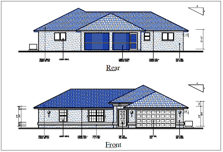 house elevation view detail dwg file