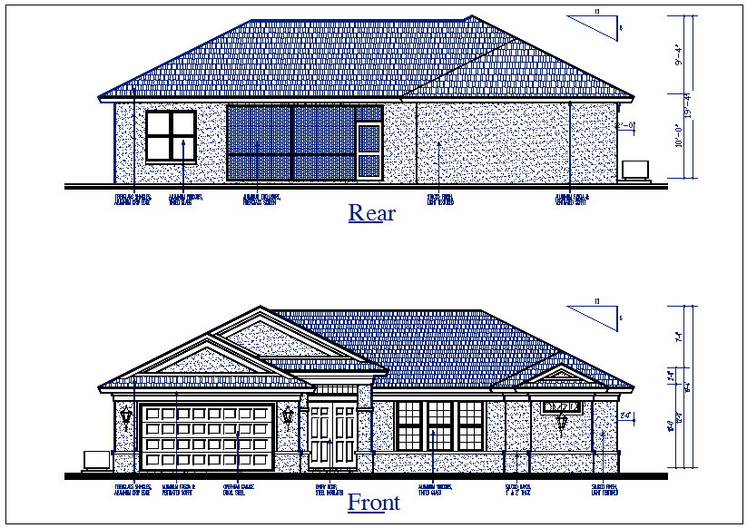 house elevation view detail dwg file