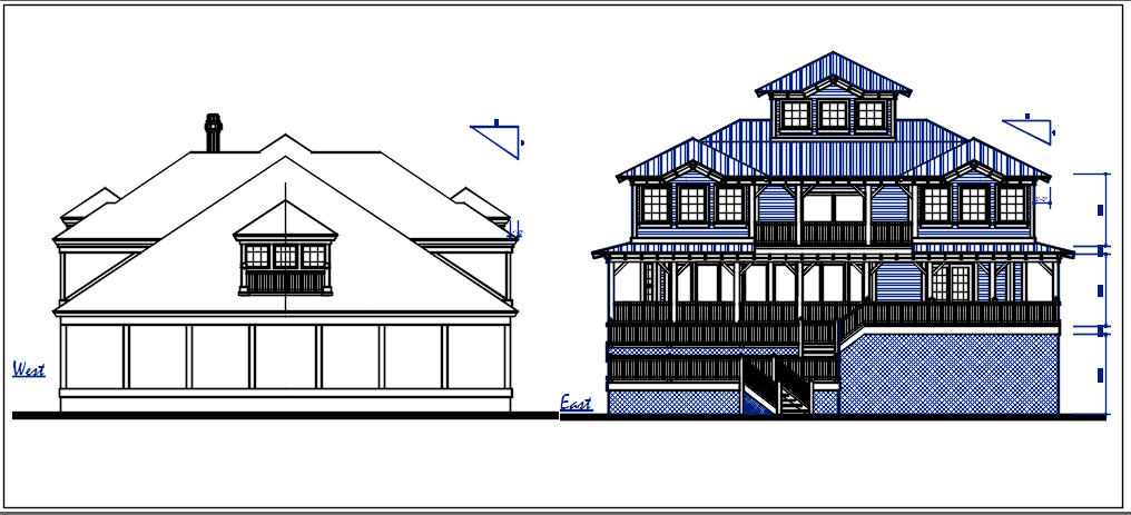 house elevation view detail dwg file