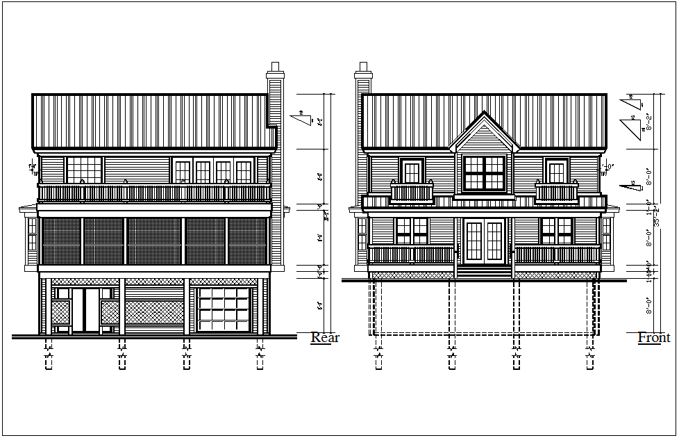house elevation view detail dwg file