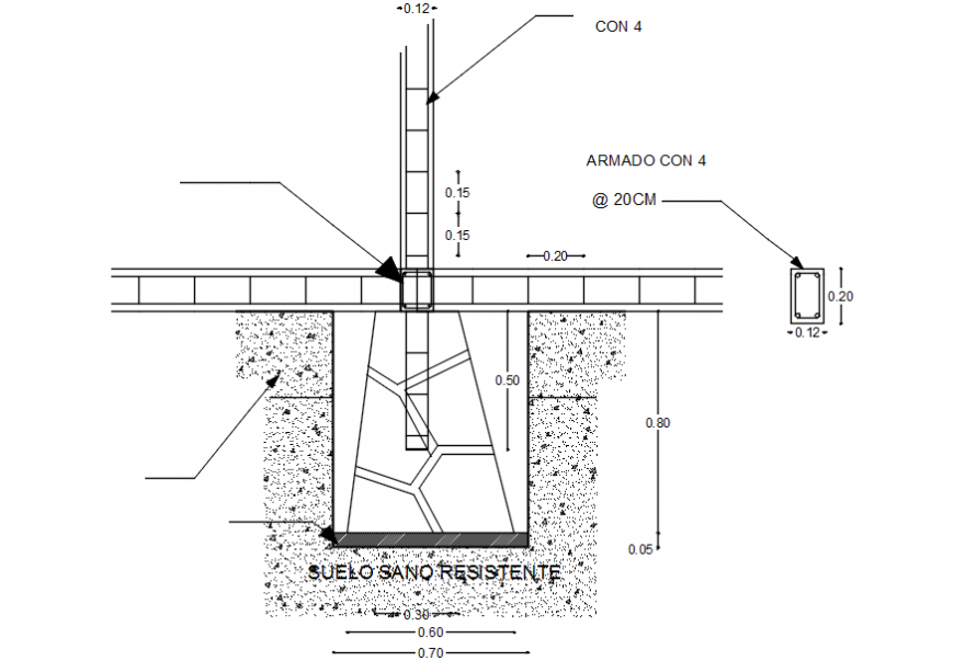 House and foundation of manposteria foundation of column 2 dwg file