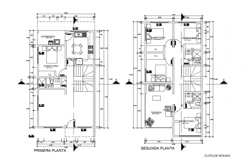 House architecture top view layout plan detail dwg file