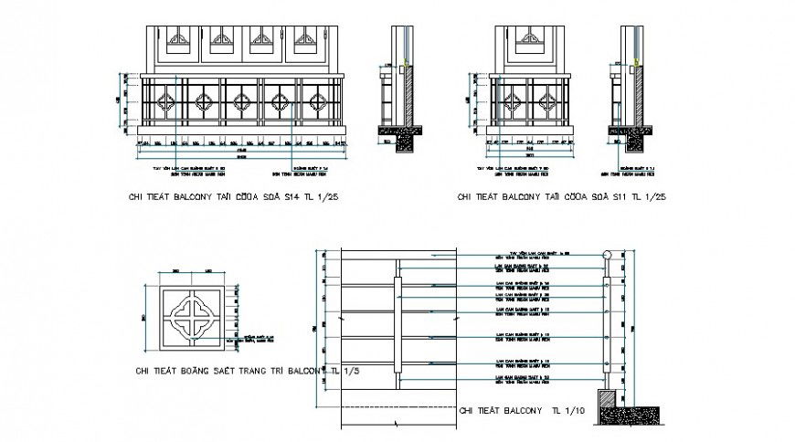House balcony detail 2d view elevation and plan layout autocad file