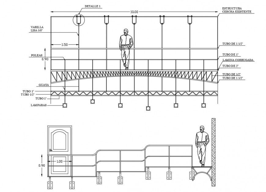 House balcony elevation and section cad drawing details dwg file