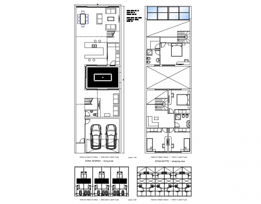 House basement floor plan, foundation structure, ground and first floor plan details dwg file