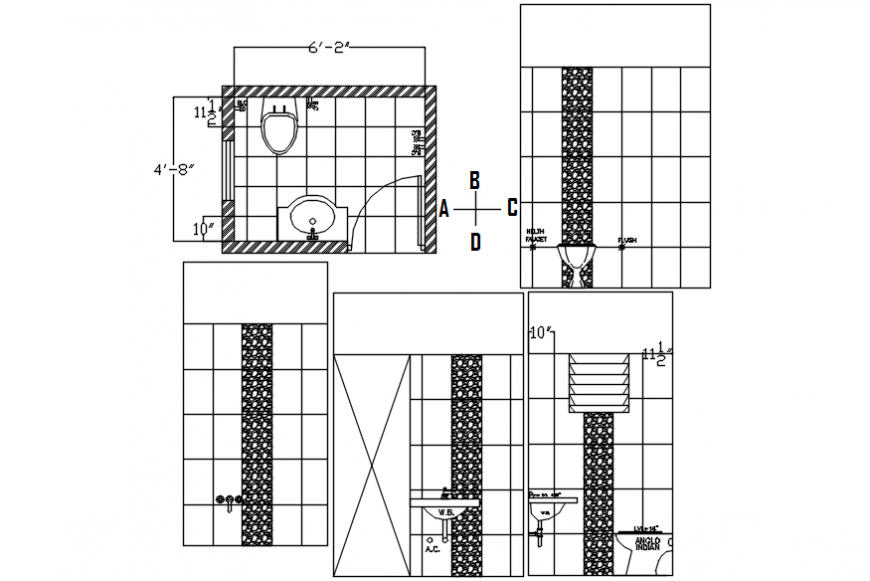 House bathroom all sided section and plan cad drawing details dwg file