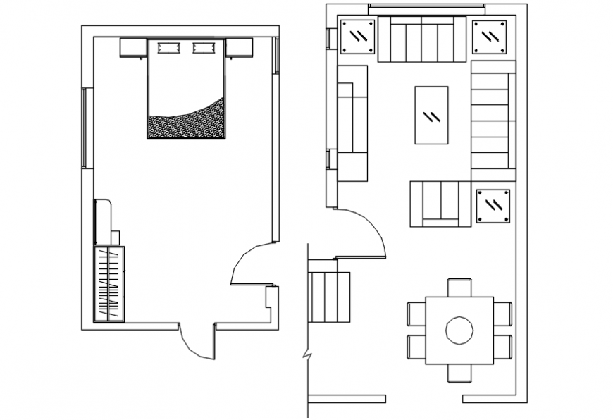 Bedroom & Drawing Room Layout Plan with Furniture DWG File