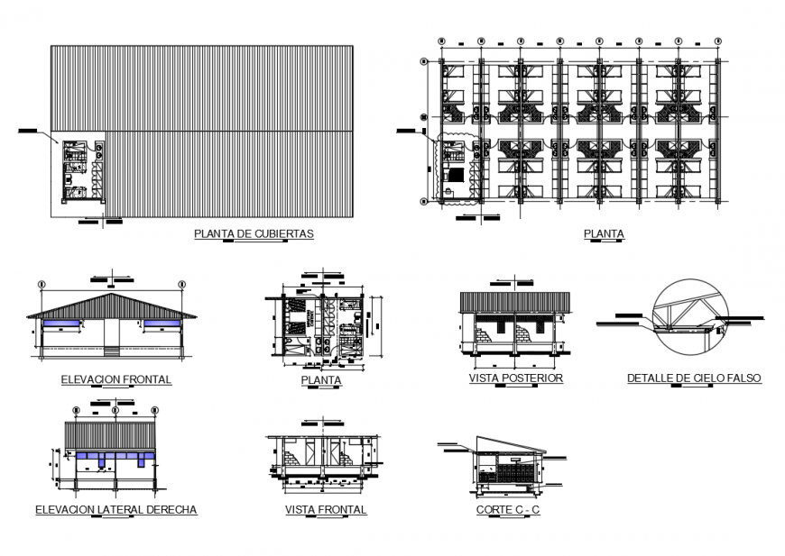 House bedroom blocks all sided elevations, sections, plan, cover plant, ceiling and auto-cad details dwg file