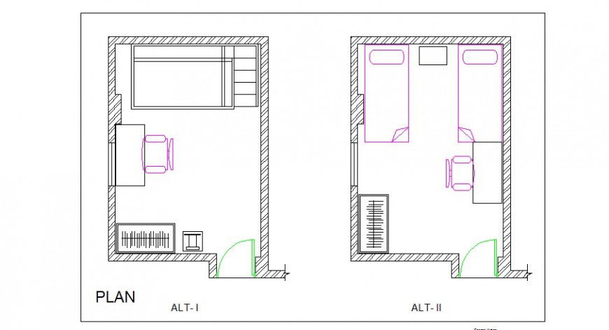 House bedroom with two single beds layout plan cad drawing details dwg file